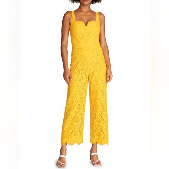 Trina Turk Adventure Jumpsuit Women's Size 16 Yellow Lace Pants Cropped - Picture 1 of 9